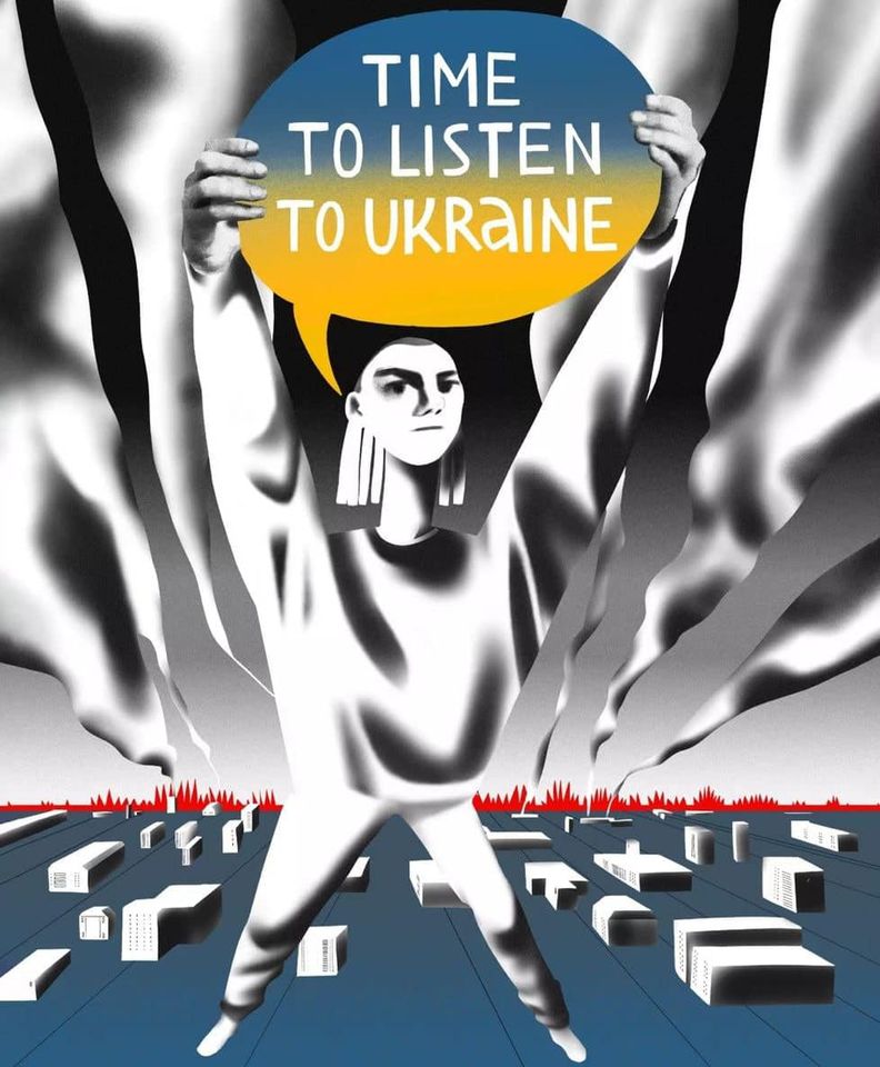 На зображенні може бути: текст «TIME TO LISTEN TO UKRAINE FA»