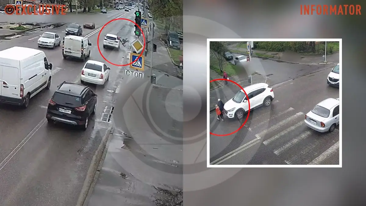 Відео моменту: у Дніпрі на Калиновій Hyundai збив бабусю та 9-річну дівчинку, які переходили на “червоне” світло