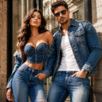 Чоловік і жінка у сучасних міських образах у стилі Guess